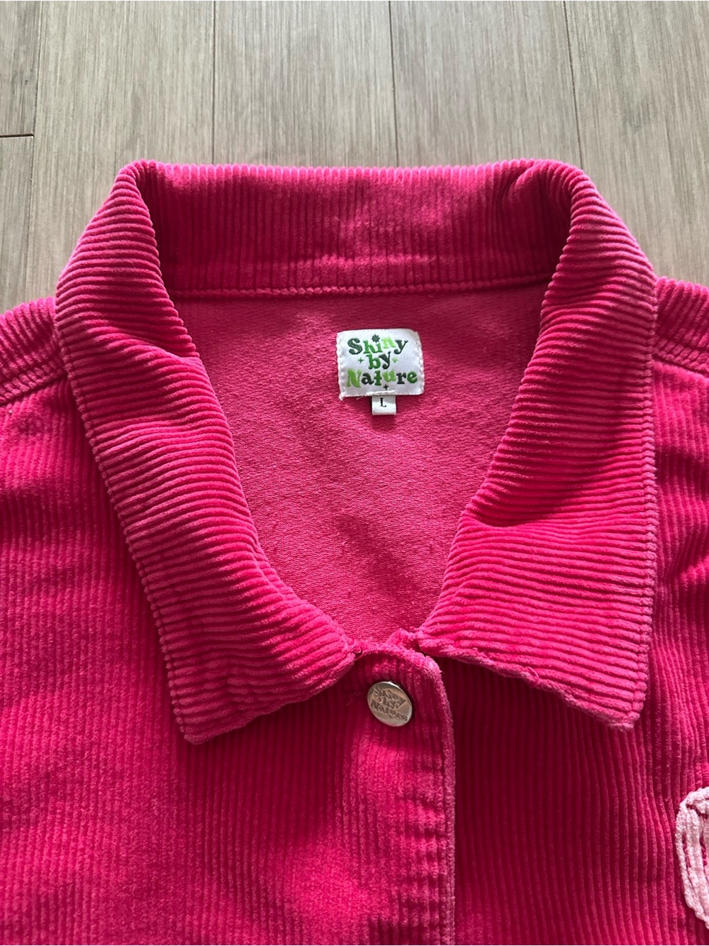 Shiny By Nature Corduroy Jean Jacket with Heart Patch Hot Pink Size Large - Picture 7 of 10